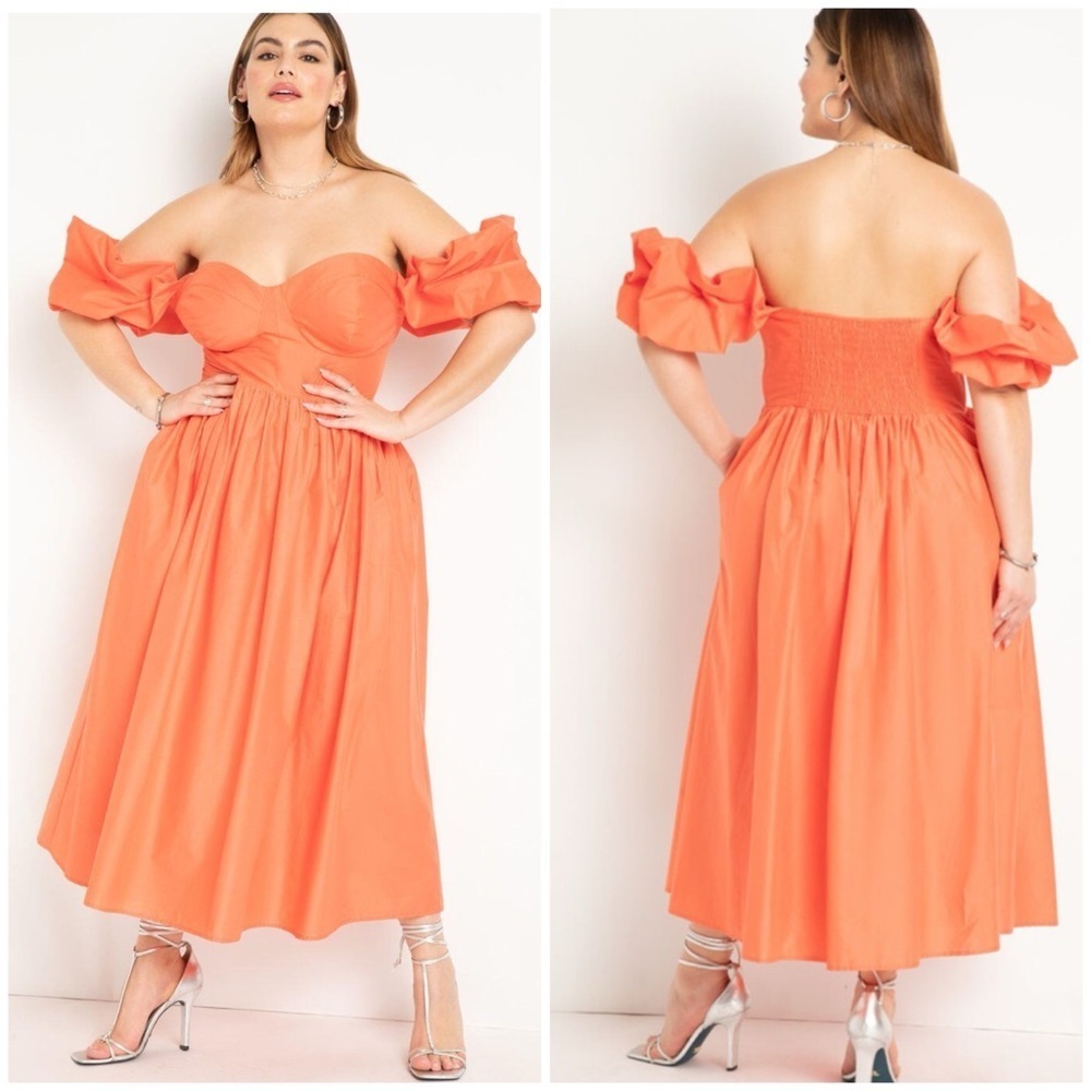 Eloquii Orange Off-Shoulder Midi Dress